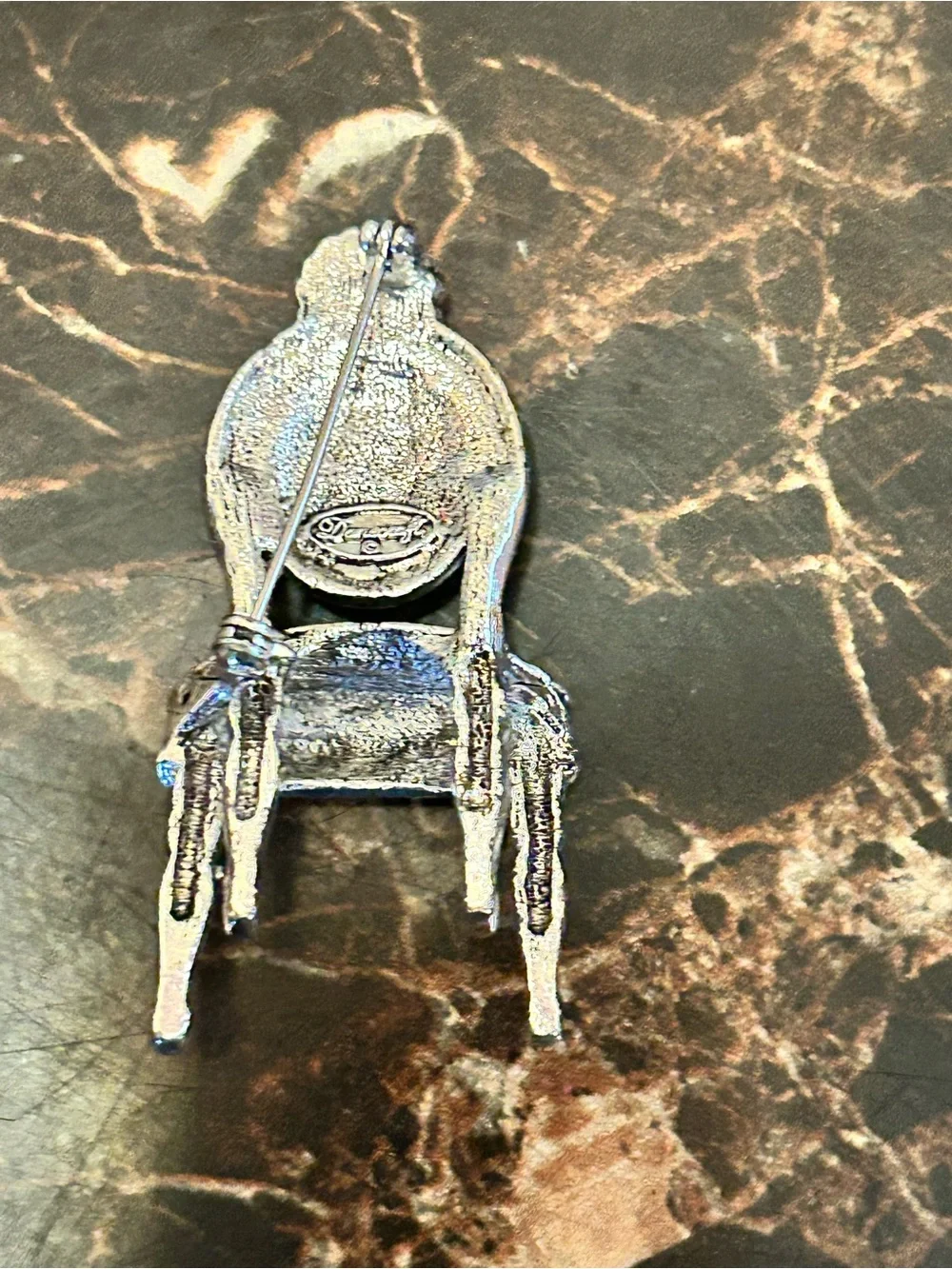 Vintage Danecraft Ornate Silver tone 3D dining chair brooch